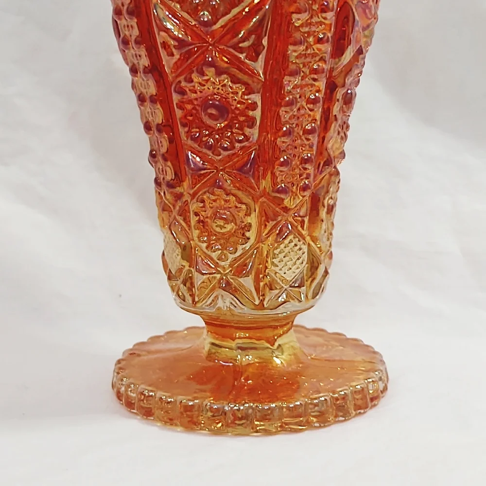 Vintage Imperial Glass Iridescent Marigold Daisy & Button Carnival Glass Vase - Picture 4 of 7